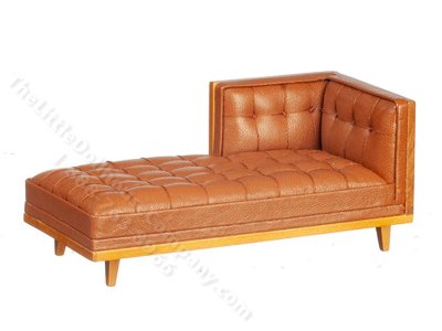 (image for) Miniature Mid Century Brown Leather Chaise for Dollhouses