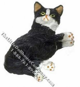 (image for) Dollhouse Scale Model Laying Black & White Socks Cat