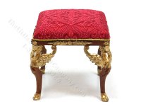 (image for) Miniature Walnut and Red Empire Foot Stool for Dollhouses