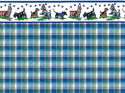 (image for) Dollhouse Scale Blue and Green Plaid Wallpaper w/ Border