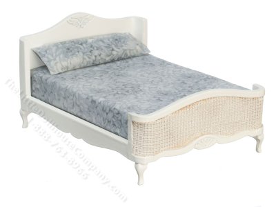 (image for) Miniature Double Bed, White and Caned