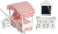 (image for) Miniature 1/2" Scale White 3 Piece Bedroom Set for Dollhouses