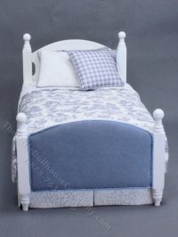 (image for) Miniature White Bed Dressed in Grey Bedding
