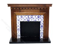 (image for) Miniature Walnut and Tile Fireplace for Dollhouses