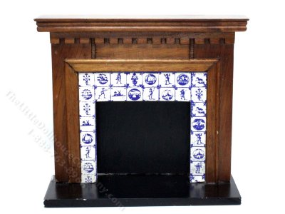 (image for) Miniature Walnut and Tile Fireplace for Dollhouses