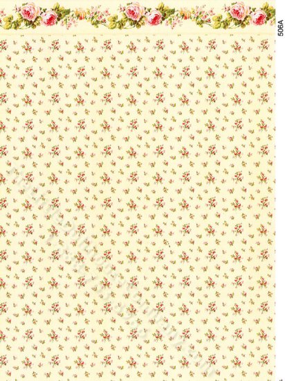 (image for) Yellow Floral Pattern w/ Border Wallpaper for Dollhouses