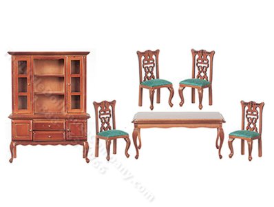 (image for) Miniature Walnut Dining Room Set for Dollhouses (6pc)