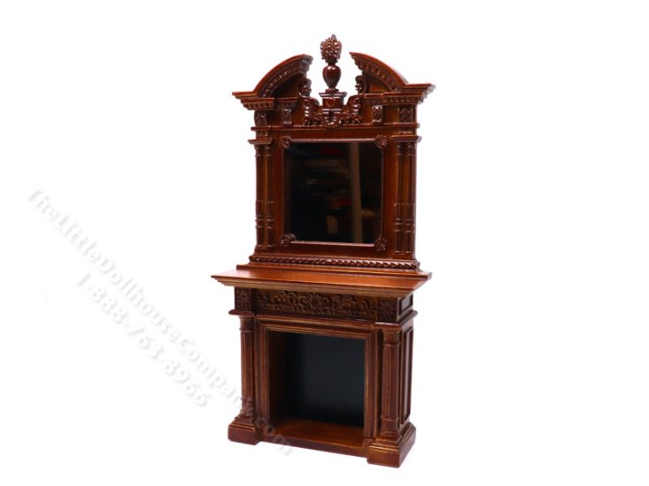 (image for) Miniature Walnut Mirrored Fireplace for Dollhouses