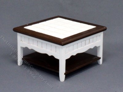 (image for) Miniature White and Walnut Coffee Table with Tile Inlay