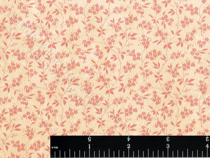 (image for) Pink Vines on Cream Miniature Wallpaper for Dollhouses