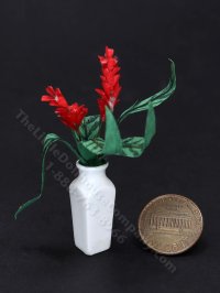 (image for) Vintage Miniature Red Ginger Lily in White Vase for Dollhouses