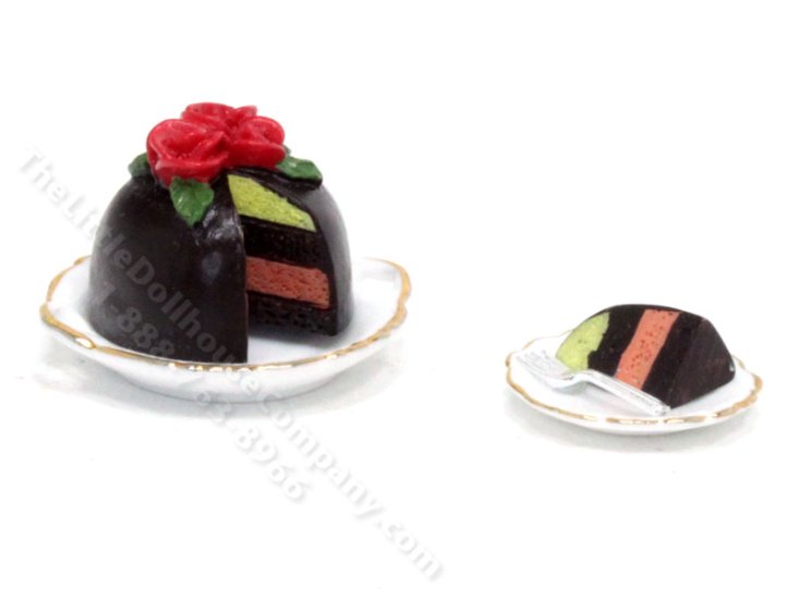 (image for) Dollhouse Scale Model Sliced Cake with Serving