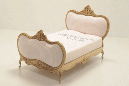 (image for) Miniature Unfinished Bed With Striped Upholstery For Dollhouses