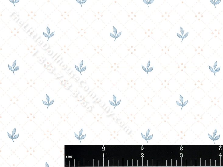 (image for) Blue Leaves in Lattice Miniature Wallpaper for Dollhouses