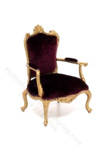 (image for) Miniature Burgundy Velvet & Gold Leaf Armchair for Dollhouses