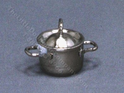 (image for) Miniature Small Shallow Silver Pot with Lid For Dollhouses