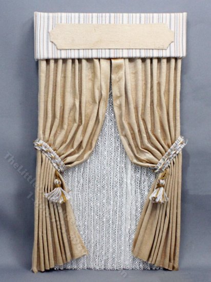 (image for) Miniature Gold Drapes and Valance for Dollhouses