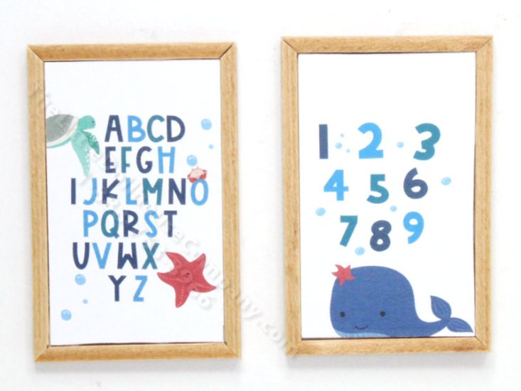 (image for) Miniature Pair Framed Under the Sea Alphabet and Numbers Prints
