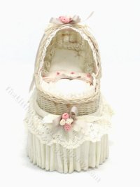 (image for) Miniature Handmade White Wicker Bassinet by Pat Davis