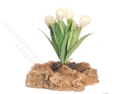 (image for) Miniature Tulips on a Rock for Dollhouses - White