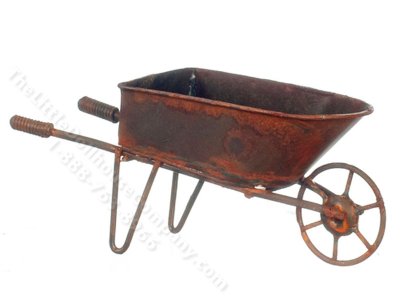(image for) Miniature Rusted Metal Wheelbarrow for Dollhouses