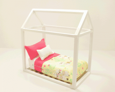 (image for) Dollhouse Miniature Modern White Alpaca Children's Bed