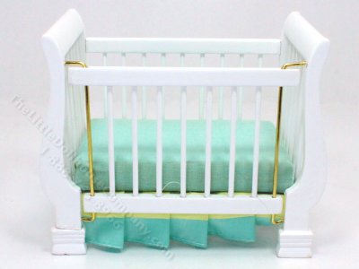 (image for) Miniature White Sleigh Crib with Mattress for Dollhouses