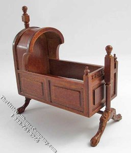 (image for) Miniature Tudor Style Walnut Rocking Cradle for Dollhouses