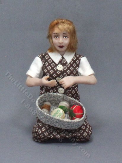 (image for) Miniature Porcelain Seamstress Doll
