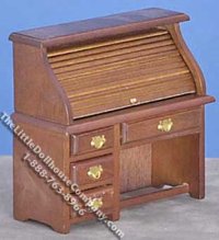 (image for) Miniature Walnut Finish Rolltop Desk for Dollhouses