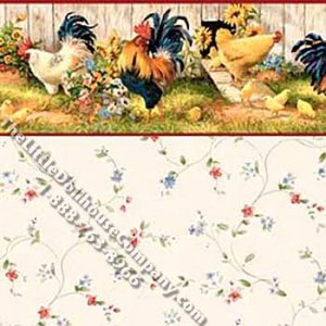 (image for) Hen House Red Floral Pattern Miniature Wallpaper for Dollhouses