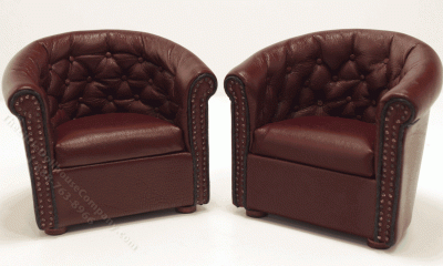 (image for) Pair of Burgundy Leather Tufted Chairs By Judith Blondell
