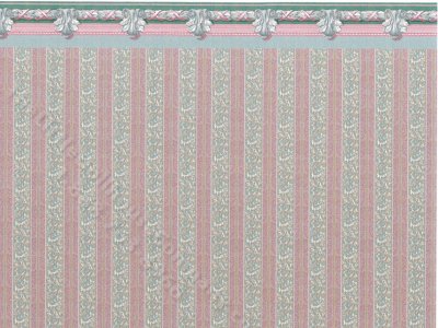 (image for) Dollhouse Scale Model Wallpaper - Grey and Pink Stripe w/ Border