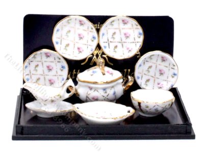 (image for) Miniature Gold Cross Pattern Dinner Set for Dollhouses