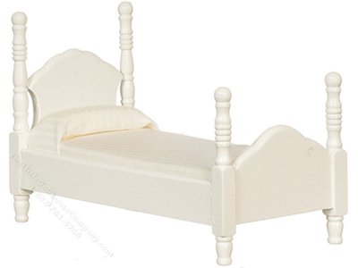 (image for) Miniature White Twin Bed with White Bedding