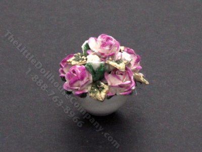 (image for) Miniature White and Pink Rose Flower Arrangment for Dollhouses