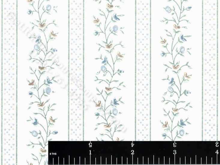 (image for) Blue Vine Stripe Miniature Wallpaper for Dollhouses