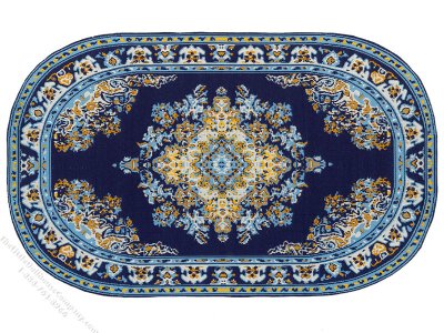 (image for) Dollhouse Scale Model Oval Bue & Gold Rug