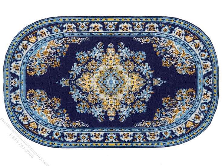 (image for) Dollhouse Scale Model Oval Bue & Gold Rug