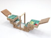 (image for) Miniature Handmade Accordion Cantilever Sewing Box + Accessories