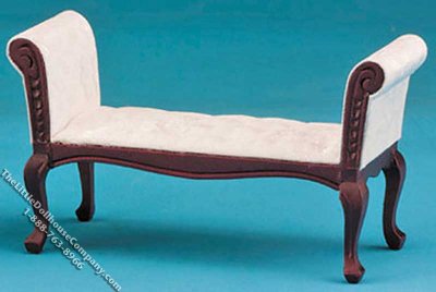 (image for) Miniature Mahogany Settee with White Fabric for Dollhouses