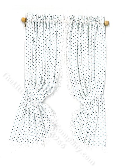 (image for) Miniature White and Blue Polka Dot Drapes for Dollhouses