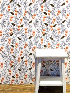 (image for) Dollhouse Scale Model Wallpaper - Small Bird & Flower - 3pc Set