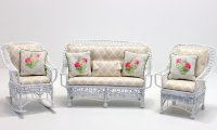 (image for) Miniature Metal White 3-Piece Seating Set with Beige Cushions