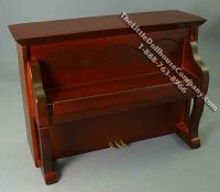 (image for) Miniature Walnut Upright Piano with Music Box for Dollhouses