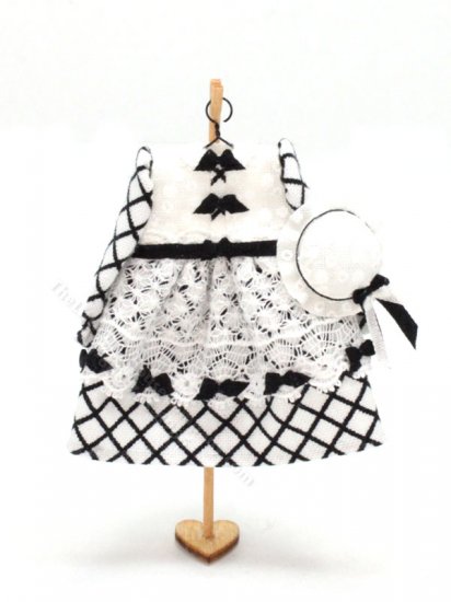 (image for) Miniature Black and White Dress w Lace and Bows by Cheryl Warder
