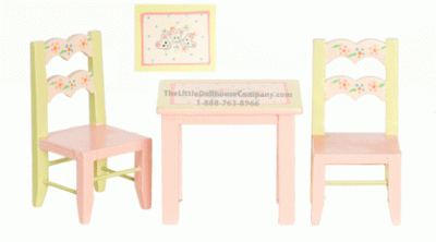 (image for) Miniature Children's Table with 2 Chairs for Dollhouses