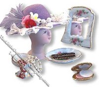 (image for) Miniature Fancy Lavender Hat Set for Dollhouses