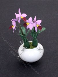 (image for) Dollhouse Miniature Purple Orchids in Pink Vase