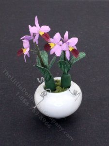 (image for) Dollhouse Miniature Purple Orchids in Pink Vase